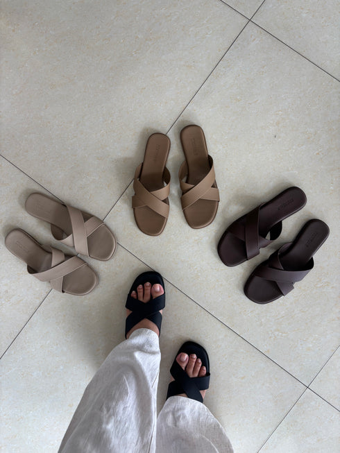 Criss Cross Slid-On Sandals